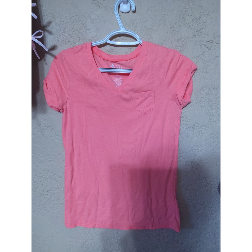 Old Navy Girls Coral Pink V-Neck Short Sleeve Pocket T-Shirt Size XL 14